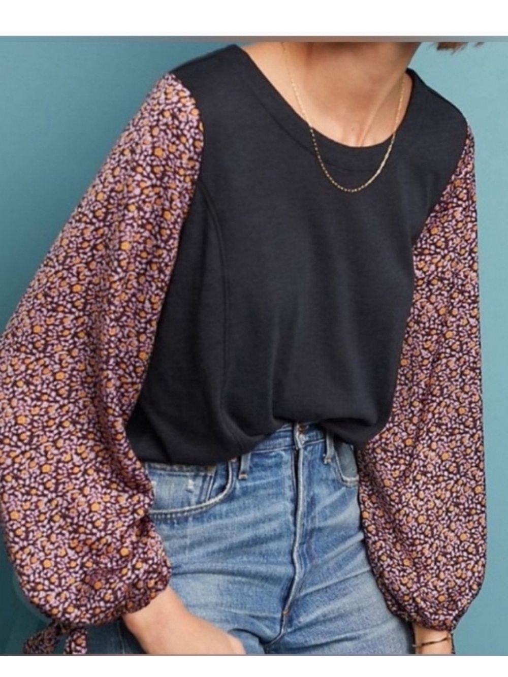 Anthropologie Maybelle Floral Tie Sleeve Top